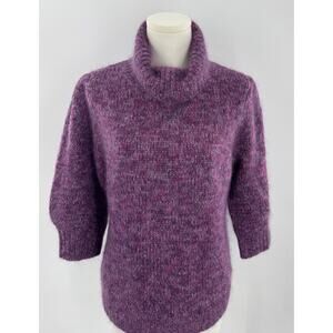 Lewit Mohair Wool Silk Sweater Purple Magenta Turleneck Puff Sleeve M